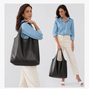 Black Tote Bag Slouchy Hobo Soft Vegan Leather Tote Oversized